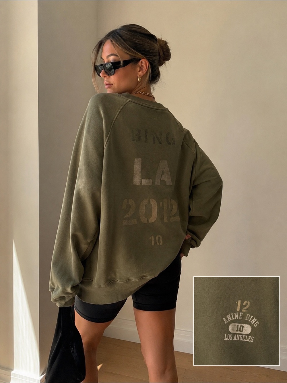 ANINE BING LA 2012 Army Green Graphic Sweatshirt L